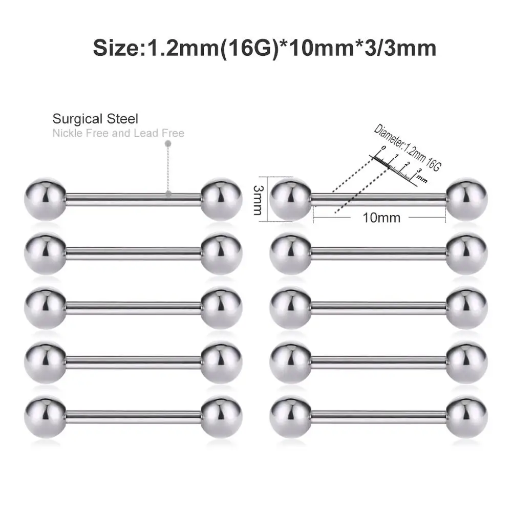 10 шт./лот, пирсинг для ушей, Стальные Шпильки для ушей, хрящевое кольцо для Козелка, спираль, пирсинг штанги для мужчин и женщин, ювелирные изделия для тела ES031 - Окраска металла: 10pcs 16GX10X3mm