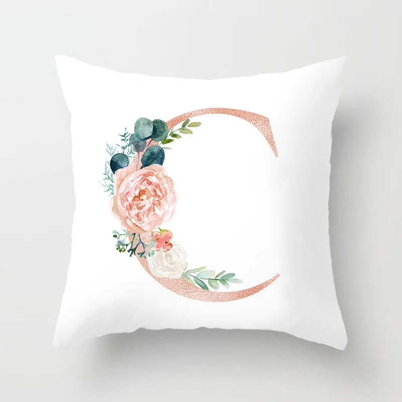 A B C D E Printed 26 Letters Cushion Covers Plants Pink Pillow Cover Polyester Pillowcases 45*45 Decorative Pillows For Sofa Car A B C D E Printed 26 Letters Cushion Covers Plants Pink Pillow Cover Polyester Pillowcases 45*45 Decorative Pillows For Sofa Car