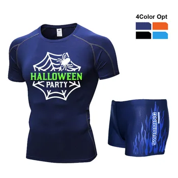 

Men Boy Swim Top T Shirt Trunks Boxers Shorts Swimwear Short Pants Suit Swimming Wear Short Sleeves Beach Spa Pool Spider web