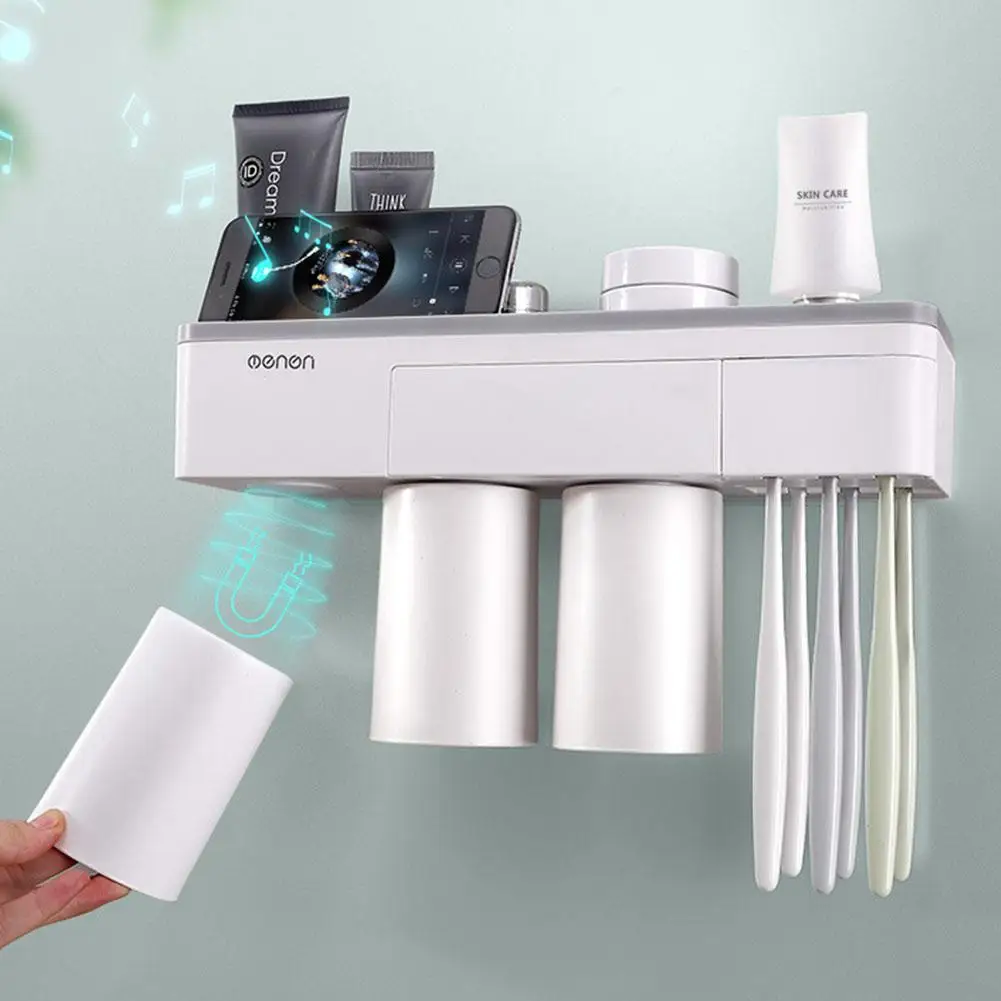 

Plastic Toothbrush Holder Toothpaste Storage Rack Shaver Tooth Brush Dispenser Bathroom Organizer Wall Suction Bathroom set