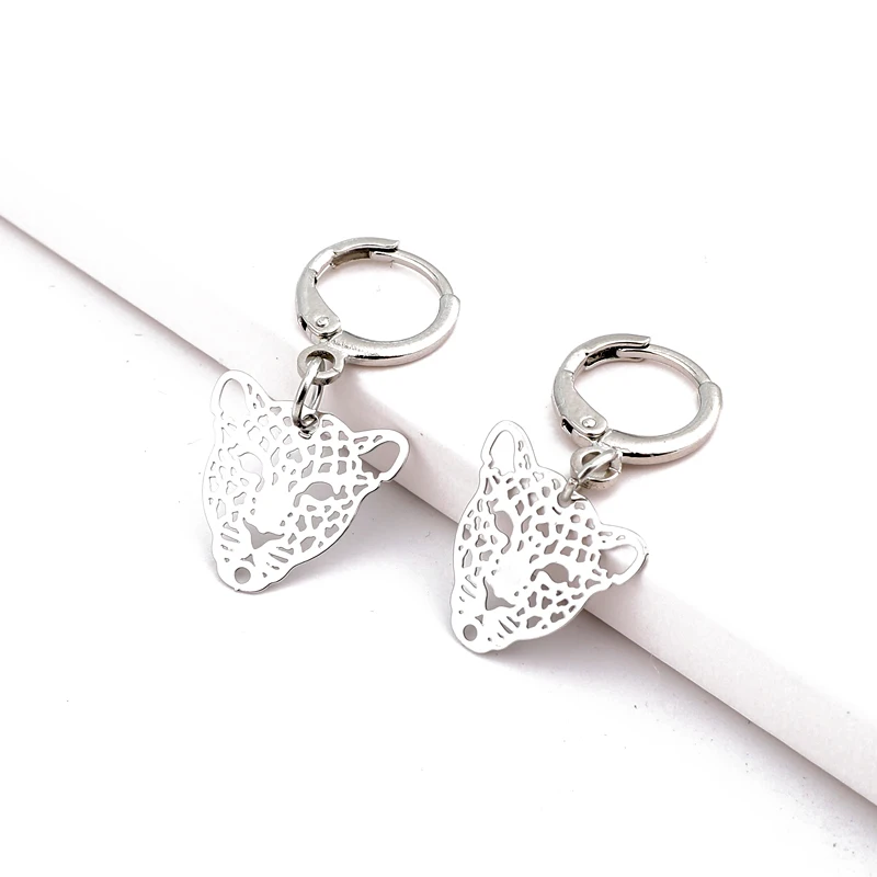 Charm Europe Hollow Leopards Head Hoop Earrrings Round Gold Silver Animal Earring Women Jewelry Boho Small Metal Earrings (3)
