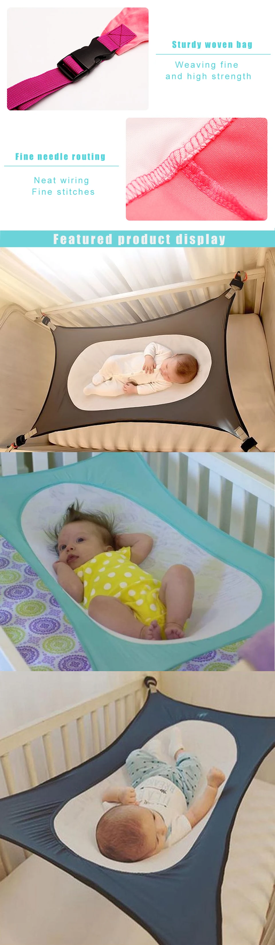 Безопасный детский гамак для сна качели для новорожденных детские кроватки Колечки Безопасный съемный эластичный гамак с регулируемой сеткой