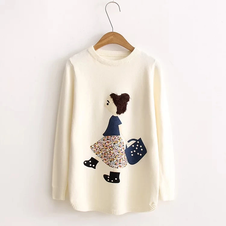 Amourlymei, японский стиль, Mori Girl, осень, новинка, женский свитер с длинным рукавом и круглым вырезом, с рисунком, Повседневный пуловер