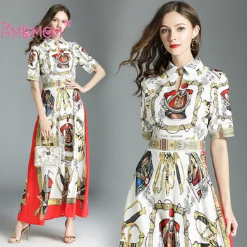 

2018 New Arrival Summer Dresses Fashion Designer Summer Dress Women Casual Ruffles Elegant Floral Print Dress AMBMCM