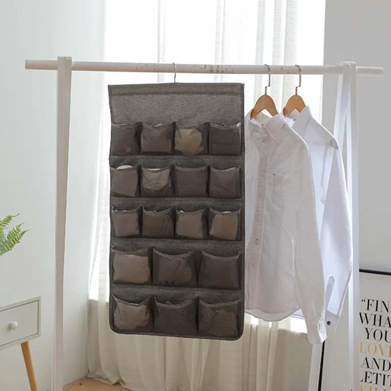Underwear Bra Knickers Hanging Storage Bag For Wardrobe Quality 44.5*83cm 18 Grids Hanging Organizer 4 Colors Closet Organizer