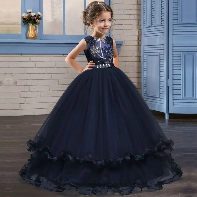 

Kids Dress for Girls Wedding Tulle Lace Long Girl Dress Elegant Princess Party Pageant Formal Gown for Teen Children5-14 Years