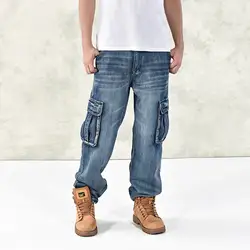 Модные мужские мешковатые хип-хоп джинсы 2016 плюс Размер 30-46 Мульти Карманы скейтборд рабочие джинсы для мужчин Тактический джоггеры из