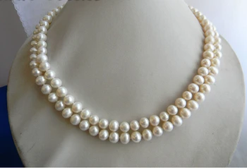 

shipping>>>>2Strands 17'' 8mm White Round Freshwater Pearl Silver Necklace
