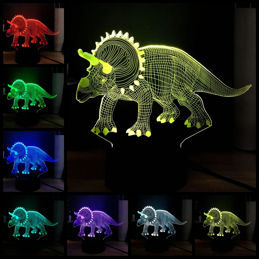 Динозавр серия светодиодный ночник Albertaceratops Triceratops Anchisaurus Stegosaurus USB пульт дистанционного Многоцветный 3D лампа детский подарок