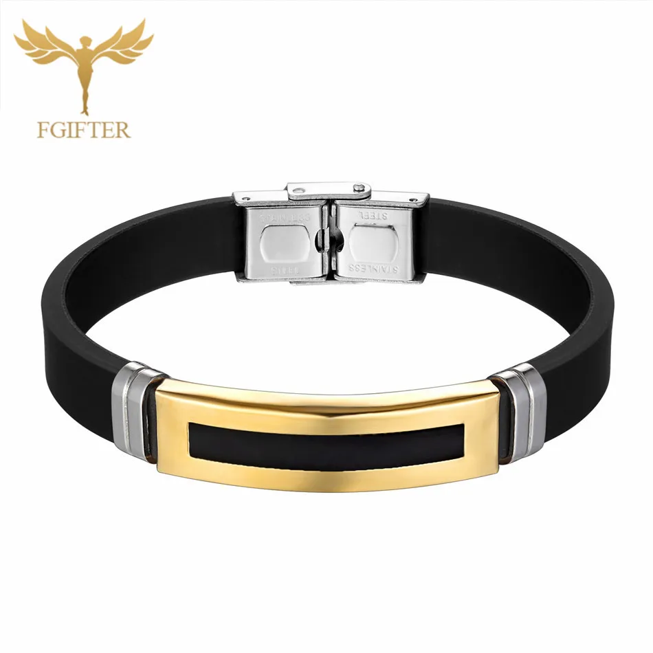 Fgifter, нержавеющая сталь, Серебряный Браслет-манжета, черная резина, для женщин и мужчин, унисекс, ручной браслет, браслеты, ювелирные изделия