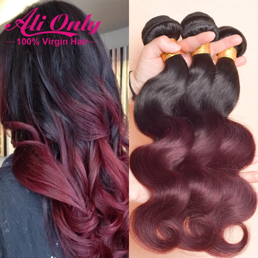 7A Ombre Hair Extensions Brazilian Body Wave 3 Bundles 1b/Burgundy Brazilian Virgin Hair Ombre Brazilian Hair Remy Human Hair