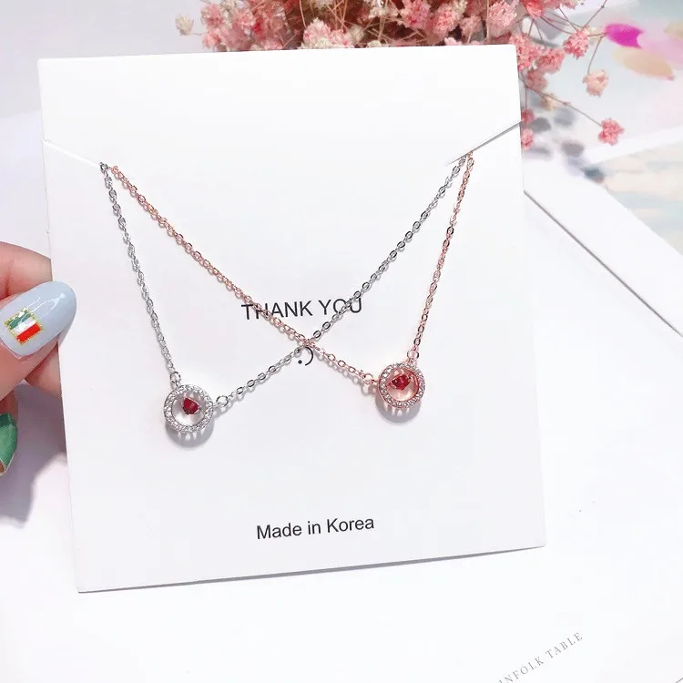 red heart dancing cz golden necklace women Hypoallergenic fadeless fashion jewelry for women girl gift