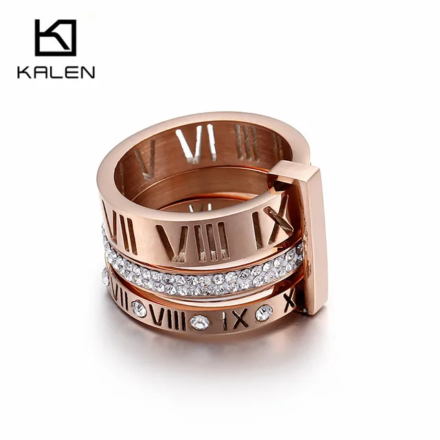 Kalen Rhinestone Rings For Women Stainless Steel Rose Gold Roman Numerals Finger Kalen Rhinestone Rings For Women Stainless Steel Rose Gold Roman Numerals Finger