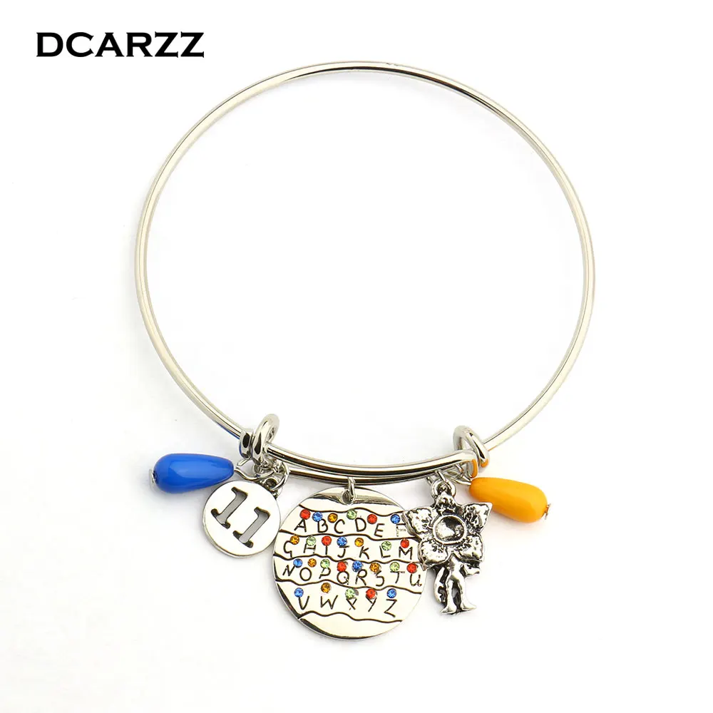 

Stranger things Bracelet,Handstamped Alphabet Light Wall Pendant with Monster Charms Eleven Letters Beads Bangle Wholesale