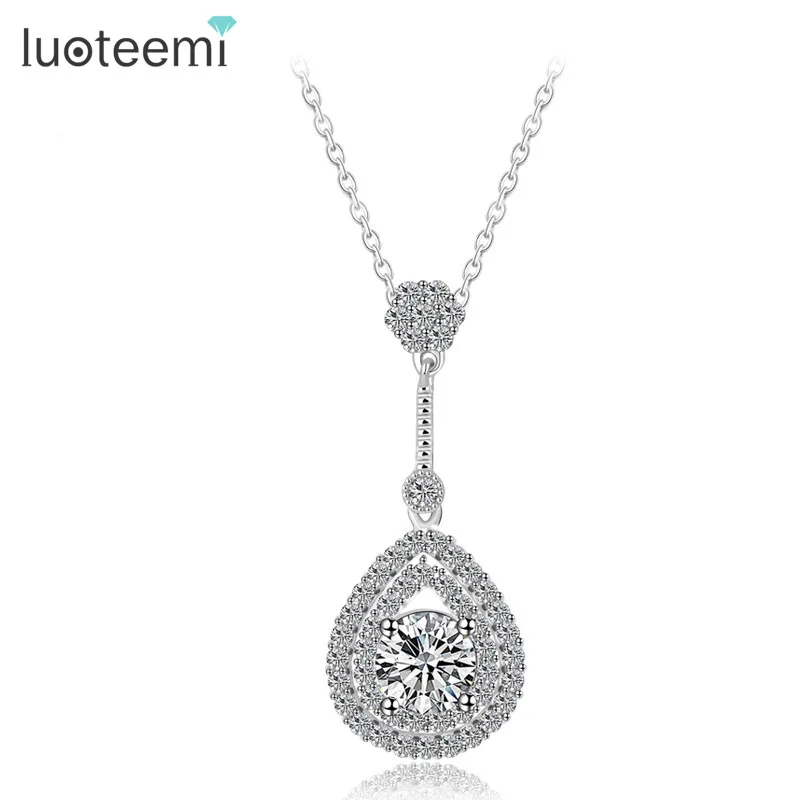 LUOTEEMI Wholesale Platinum Plated Teardrop CZ Pedant font b Necklace b font Sexy Lady Wedding Party