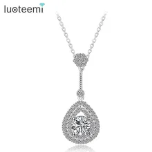 LUOTEEMI Wholesale Platinum Plated Teardrop CZ Pedant Necklace Sexy Lady Wedding Party Jewelry Summer Fashion New Rhodium Plated