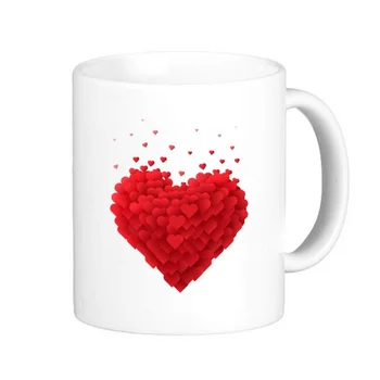 

Valentine's Day White Heart Shaped Red Hearts Pattern Classic Mug White Pottery Ceramic Gift Cup Milk Coffee With Handles 350 ml