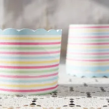 Радужные красочные полосы Торт Формочки для кексов коробки, футляры держатель, бумажные Маффин дизайнерские украшения чашки свадебные ленты