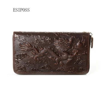 

Famous brand design Dragon pattern Cowhide leather men clutch bag Chinese style men card holder wallet purse mobile phone bag
