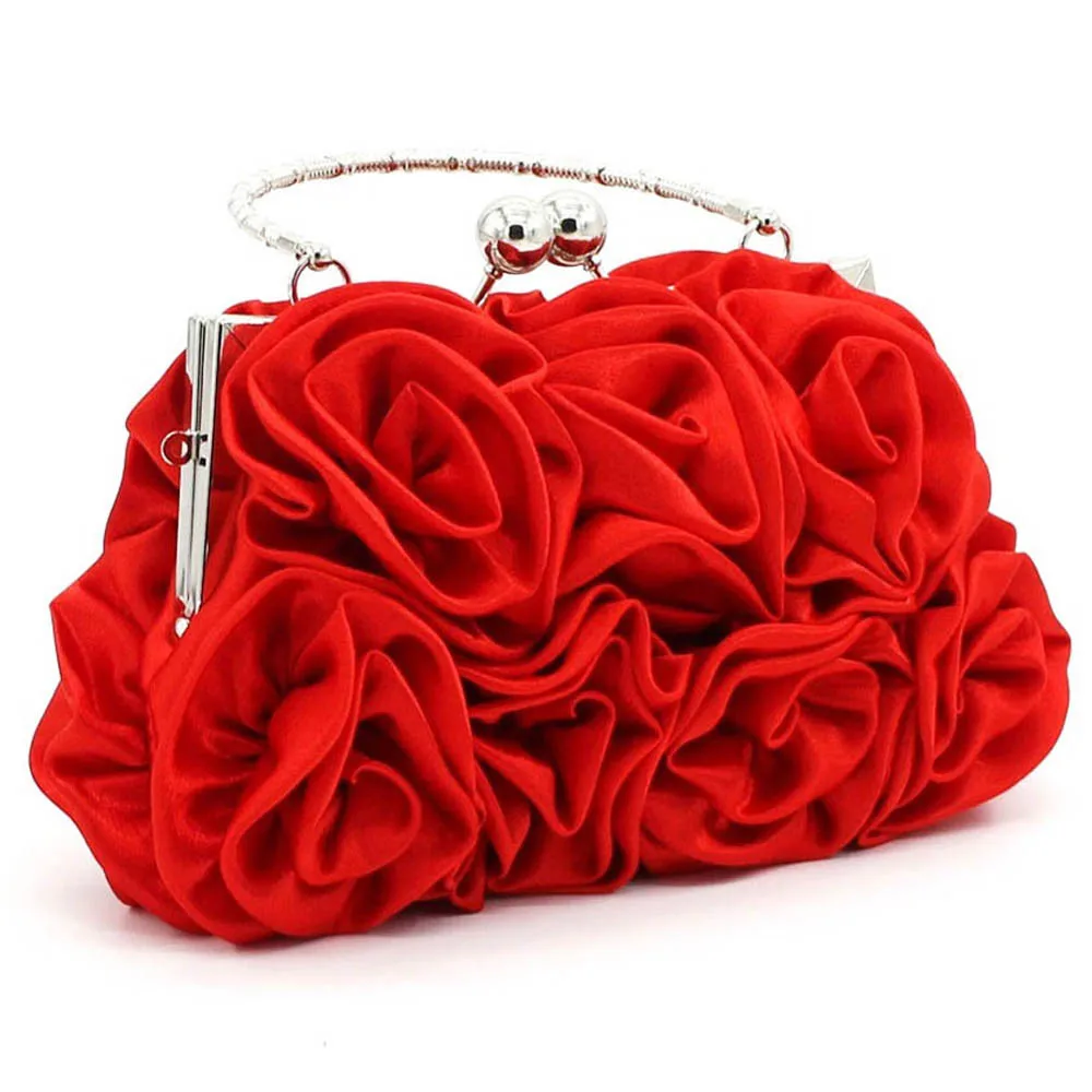 Women Satin Rose Pure Color Handbag Evening Bags Wedding Handbags luxury handbags women bags designer Flower bolsa#ZS Women Satin Rose Pure Color Handbag Evening Bags Wedding Handbags luxury handbags women bags designer Flower bolsa#ZS