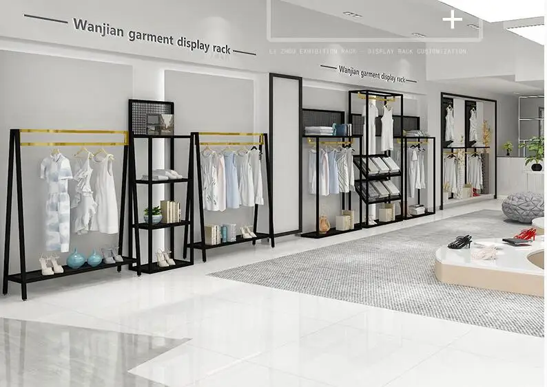 Clothing store display rack floor type men's and women's clothing shelf display rack new combination side hang.