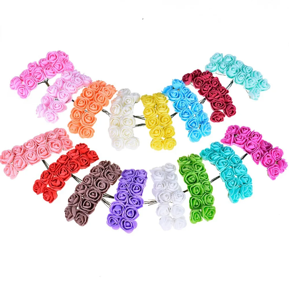 144pcs 2cm Dia Rose Head Mini Foam Rose Artificial Flower Bouquet Multi-color Rose Wedding Flower Decoration Fake Rose Flower