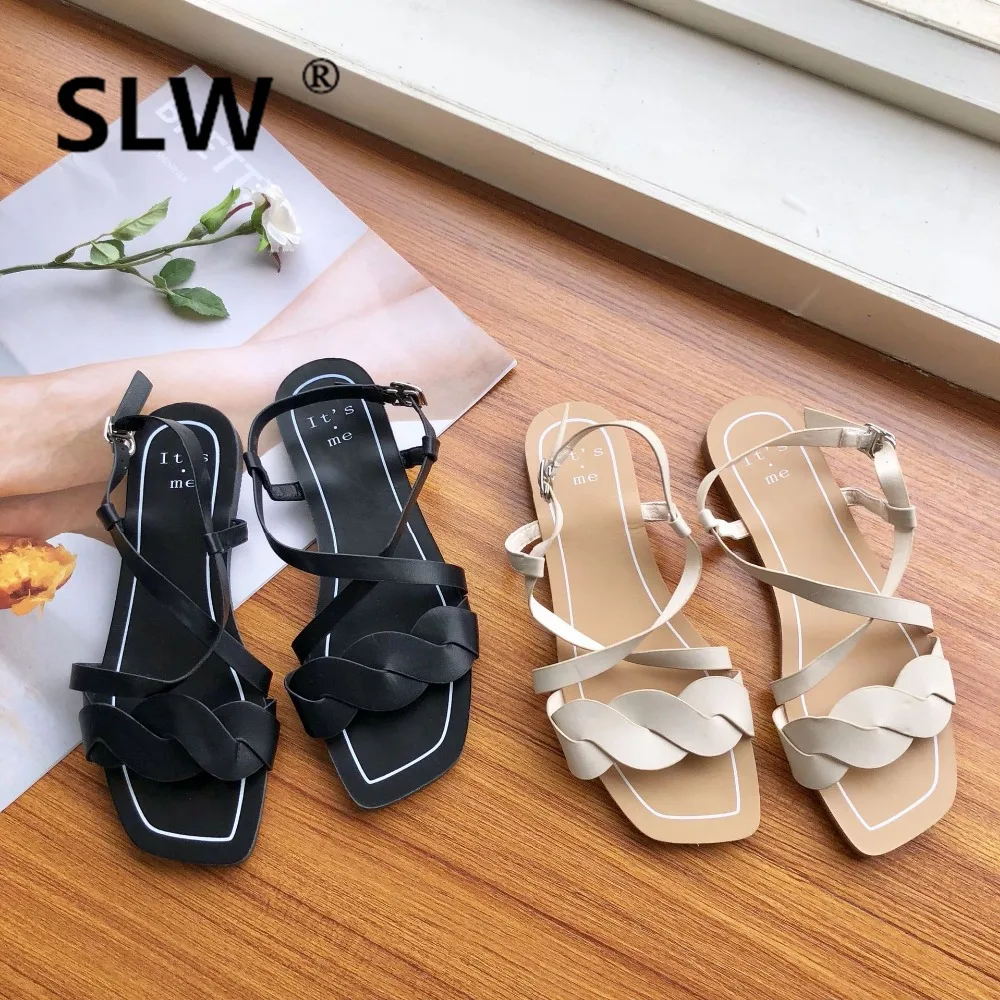 

Roman Sandals Fashion Womens Shoes 2019 Summer Heels All-Match Buckle Cross Suit Female Beige Gladiator Sandals Women Luxury