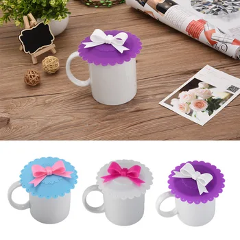

2017 Fashionable Cup Lids Creative Food-grade Silicone Cup Cover Heat-resistant Safe Healthy Silicone Lid with Bowknot 8 Colors