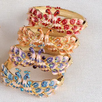 

Chinese Handmade Fashion Cloisonne Enamel Peacock Bangle Bracelet Craft Gifts 7 colors
