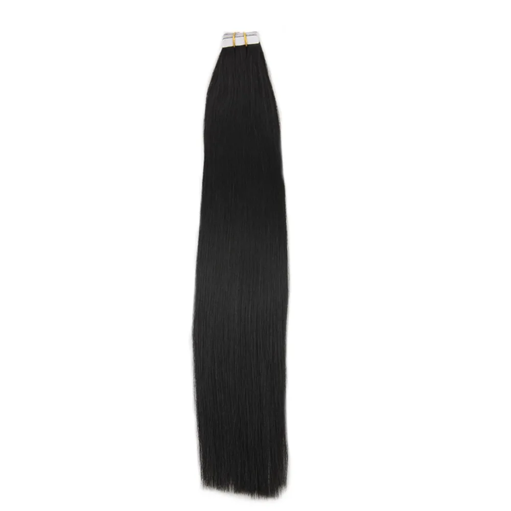 

Full Shine Double Drawn Tape In Remy Hair Extensions 100% Brazilian Human Hair 50g 20 Pcs Color #1 Jet Black Tape On Hair
