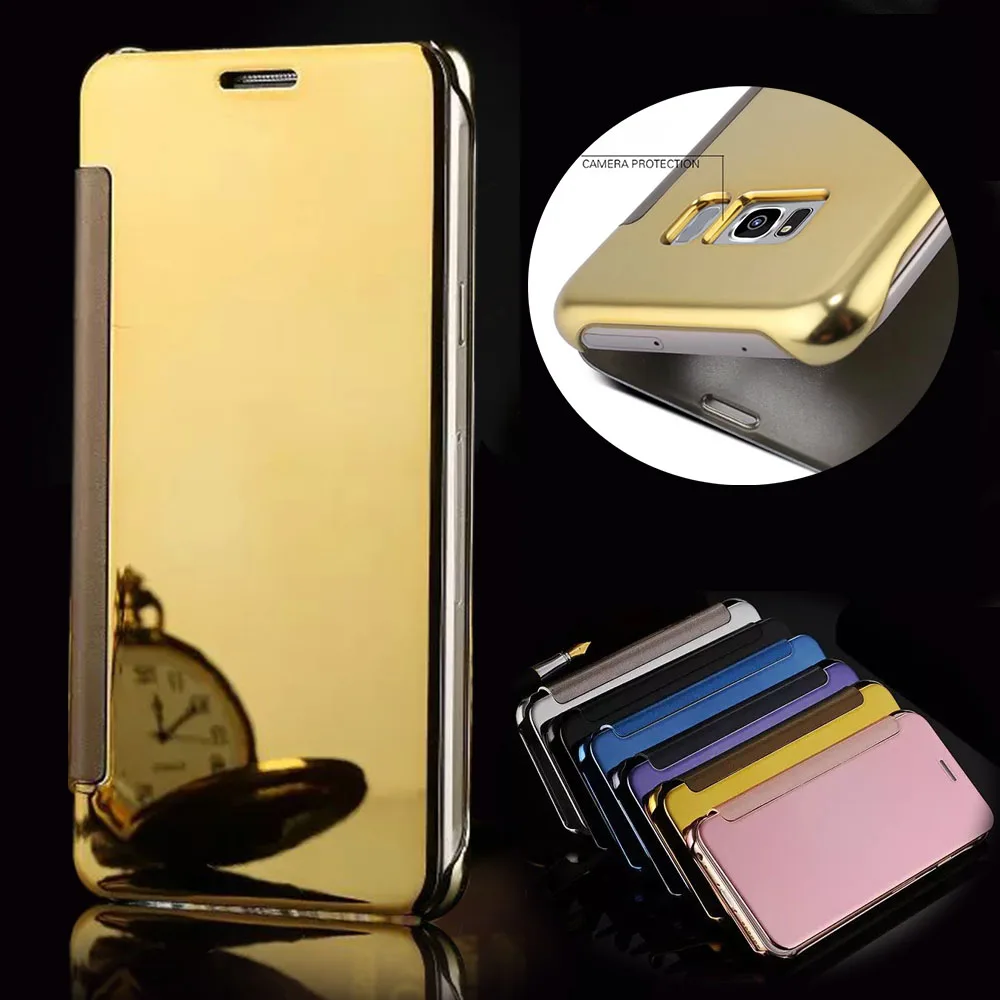 

LOVECOM Clear View Mirror Screen Flip wallet Case For Samsung Galaxy S6 S7 Edge S8 S9 Plus Plating Metallic PC Cases Cover