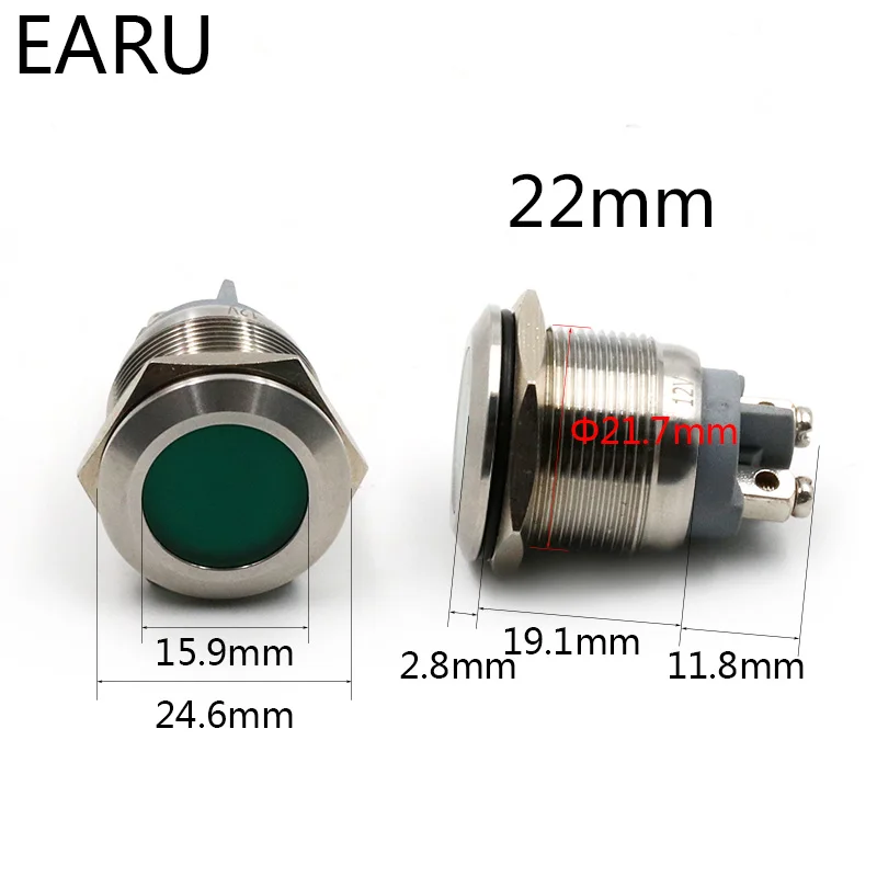 22 мм IP67 Водонепроницаемый светодиодный металлическая контрольная лампа свет сигнальная лампа Предупреждение винтовые ноги 5 V 12 V 24 V 110 V 220 V красные, синие, зеленый, желтый