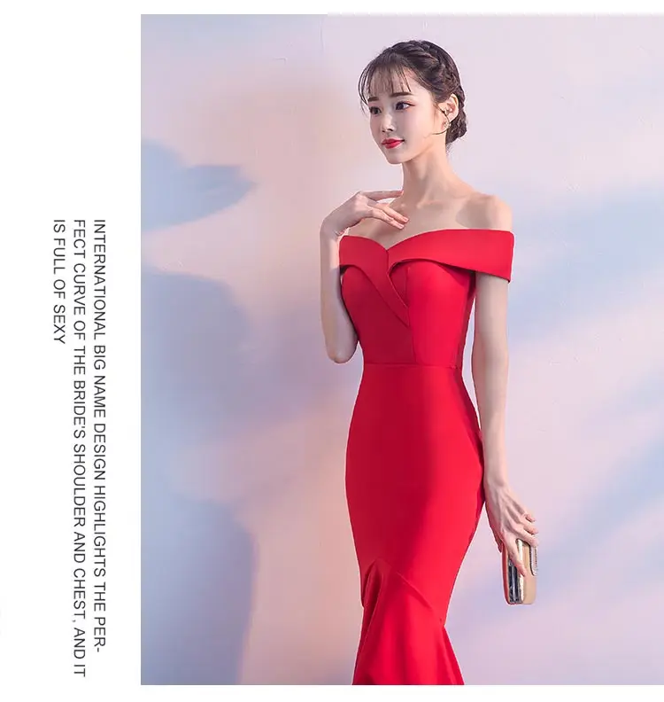  Dress Women Hot Sale Empire Vestidos Mujer Vestido  Festa And Summer Fishtail 2018 Slash-Neck Long Style Shoulder Sexy Party (15)