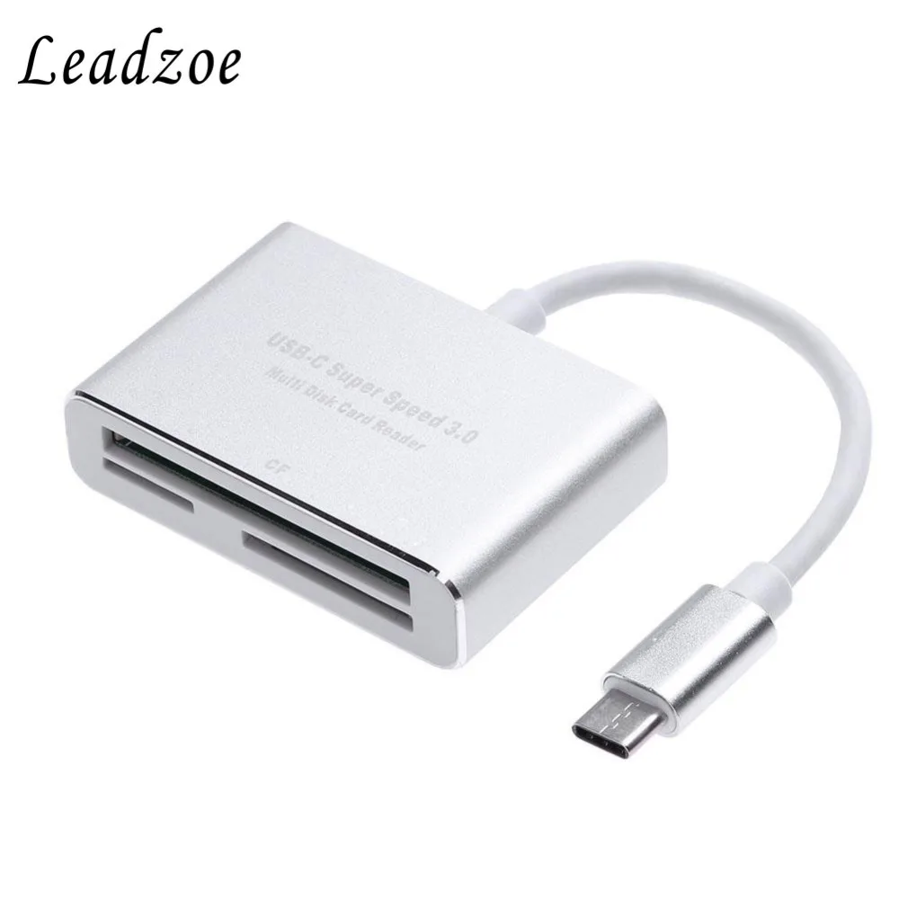 USB C 3,0 кард-ридер Leadzoe Алюминий Тип C 3-слотовый флэш-памяти кард-ридер для CF/SD/TF/микро SD/MD/MMC/SDHC/SDXC флэш-карты