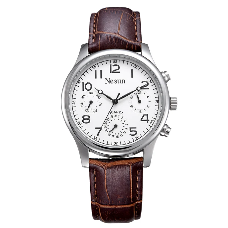 

New Nesun Men Watches Brand Luxury Quartz Watch Men Multifunctional Wristwatches Genuine Leather reloj hombre clock N8481-2
