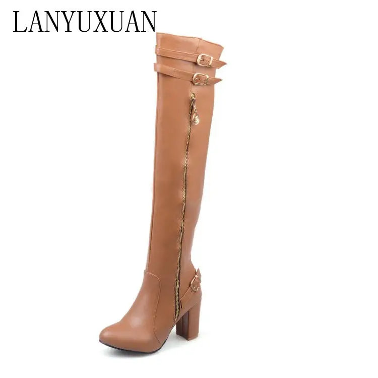 

2017 Botas Mujer Big Size 32-45 brand Design Patch Color Over The Knee Boots Thick Sole Platform Slim Long Winter Autumn 9-16