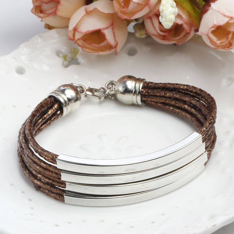 punk rock style brow leather wristband bracelets women men silver color