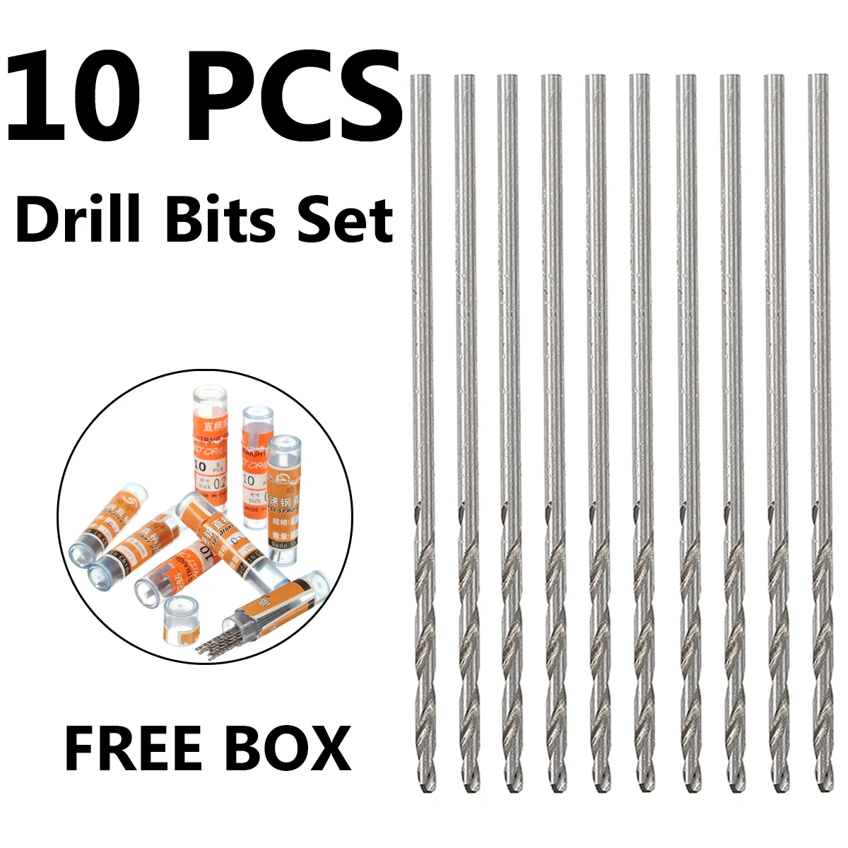 

10pcs 0.2-0.9mm Micro Wear Resistance Straight Shank Twist HSS High Speed Steel Metric Drill Bits