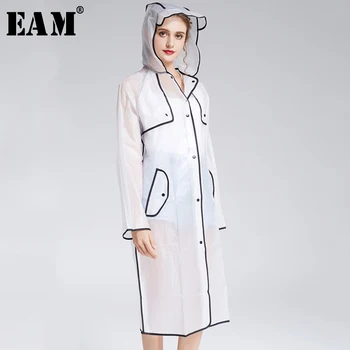 

[EAM] 2020 New Four Seasons 4 Color Hooded Single Breasted Transparent Convenient Practical Raincoat Women Fashion Tide LA815