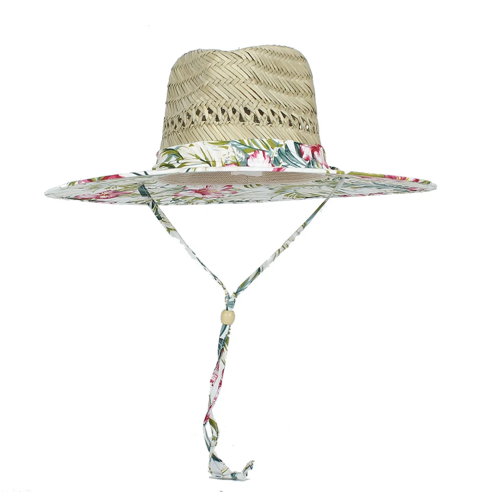 Летняя женская шляпа Lifeguard, натуральная солома, плетеная Женская пляжная Солнцезащитная шляпа, открытый богемный широкополый Панама Fedora, размер 58-59 см