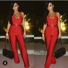 Повязки Комбинезоны для женщин для Женская обувь Спагетти ремень комбинезоны без рукавов Для женщин s красный комбинезон Глубокий V Средства ухода за кожей шеи спинки HL