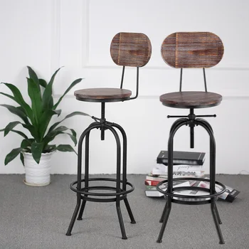

Industrial Style Bar Stool Morden Height Adjustable Swivel Kitchen Dining Chair Pinewood Top Metal With Backrest Bar Stools