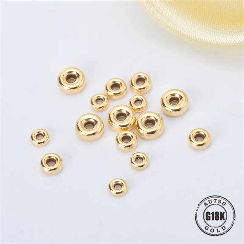 

1pcs Au750 G18K gold beads flat beads non-allergic non-fading smooth flat bead natural pearl bead decoration