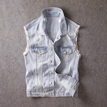 Korean Style Fashion Men Vest Retro Light Blue Destroyed Ripped Sleeveless Denim Jackets Men Campus Boyfriend Vests Korean Style Fashion Men Vest Retro Light Blue Destroyed Ripped Sleeveless Denim Jackets Men Campus Boyfriend Vests