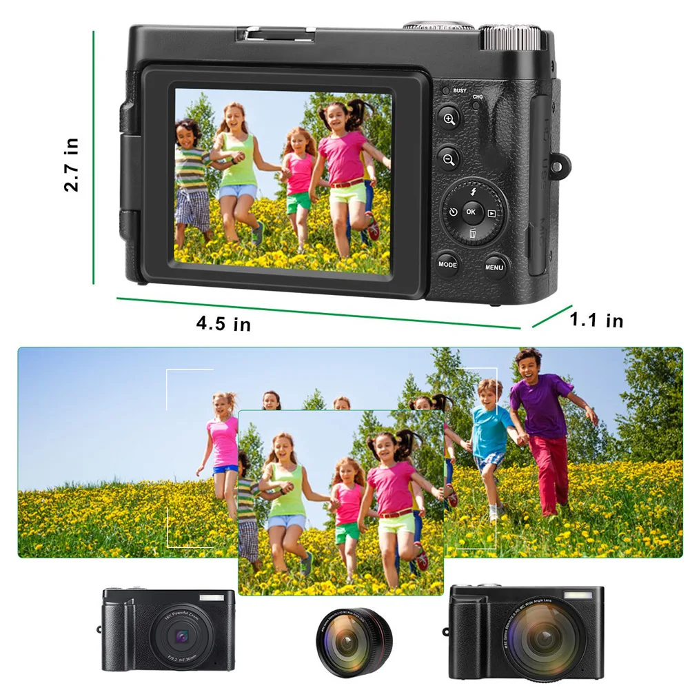 Новая цифровая камера видеокамера, 3," HD 1080P экран с широкоугольным объективом, WiFi, распознавание лица, вспышка светильник, 16-кратный зум SLR камера