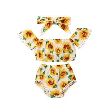 

Pudcoco Cute Toddler Newborn Baby Girl Tutu Print Sunflower Short Sleeve Top & Shorts& Headband Outfit Cothes 0-18M