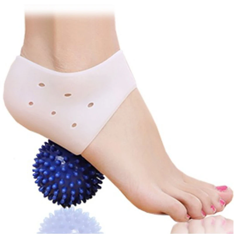 

1 Pair Silicone Heel Cushions Plantar Fasciitis Sleeve Moisturizing Socks Gel Heel Protector + Reflexology Points Massage Ball