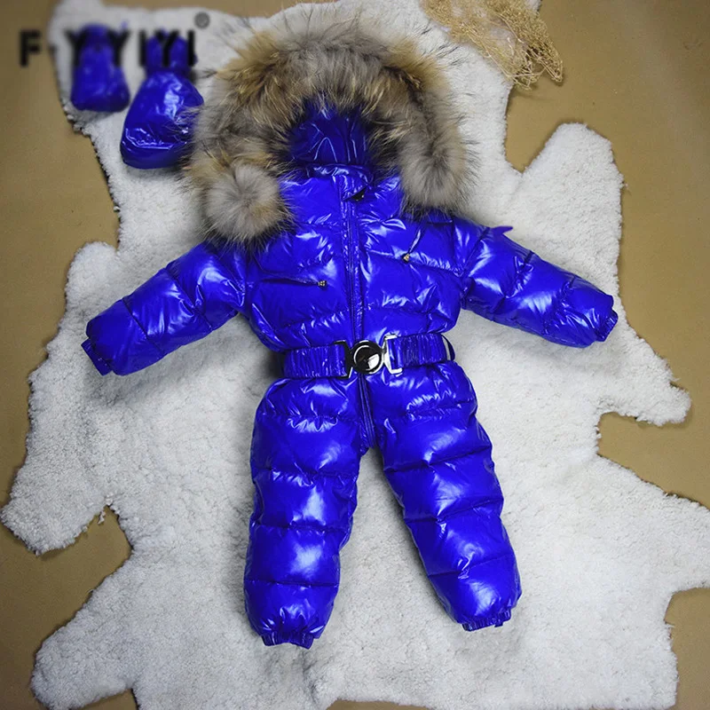 

Toddler Baby Boys Girls Rompers 2018 New White Duck Down Jumpsuit Real Raccon Fur Collar Hooded Romper Kids Down Jumpsuits JF363