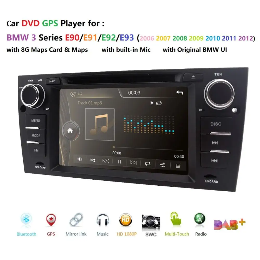 

Car Multimedia Player Head Unit 7" In Car DVD Player GPS SAT NAV Stereo for BMW E90 E91 E92 E93 Steering Wheel Control Bluetooth