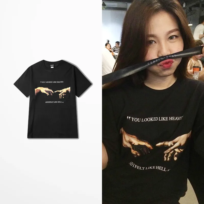 

Brand Dark Hip Hop Street T-shirts 2019 Crew Neck You Look Like Heaven Print T Shirt Harajuku Highs Treet Thicken Slogan Top Tee